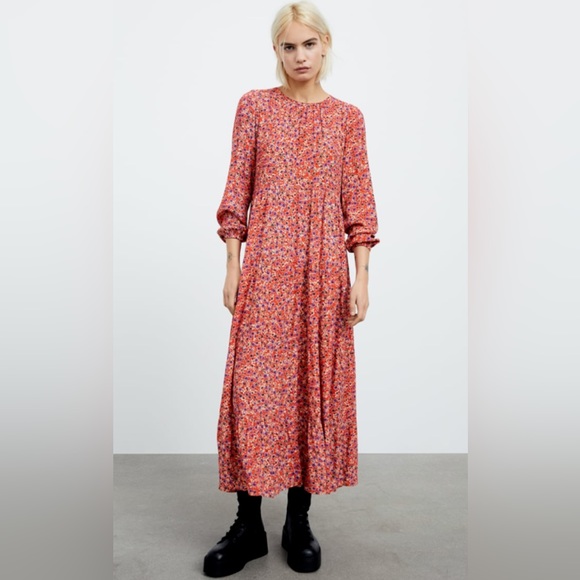 Zara Dresses Zara Floral Print Flowy Voluminous Maxi Dress Poshmark